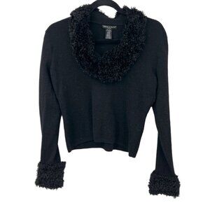 Merino Wool Faux Fur Details Sweater Top